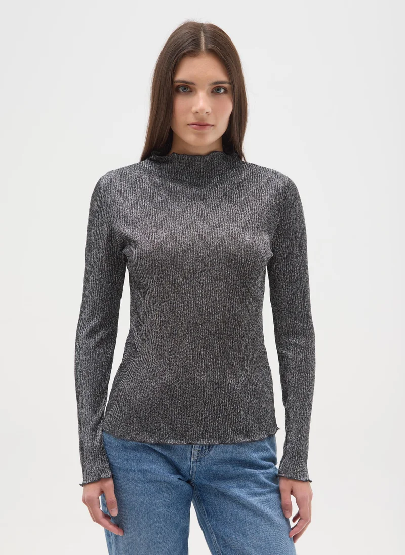 او في اس OVS Grey Long-Sleeve Lurex Top